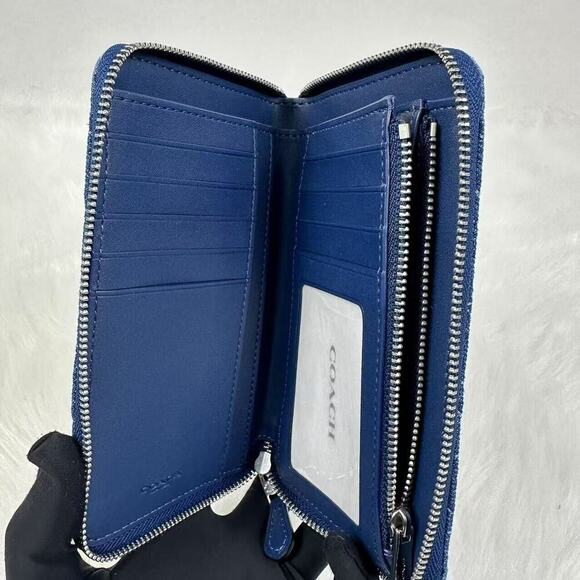 Coach Medium Id Zip Wallet With Quilting In Denim & Leather CAP29 NWT - Picture 7 of 7